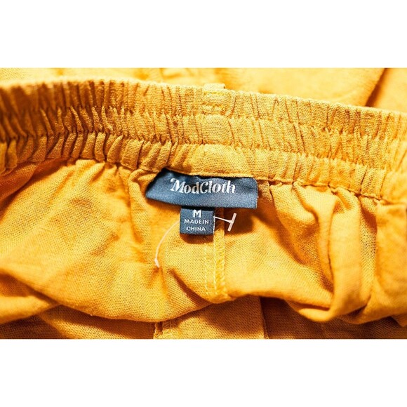 ModCloth mustard yellow womens M shorts Linen blend elastic waist belted - Picture 3 of 8